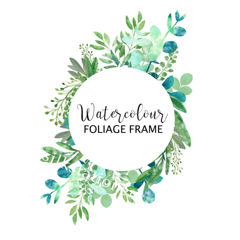 Watercolour Foliage Floral Frame Clipart, PNG, Instant Download Artwork