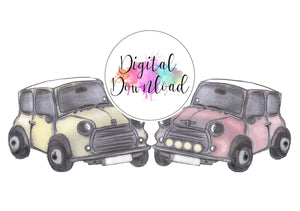 Mini Car Clipart Hand Drawn, PNG, Instant Download Artwork
