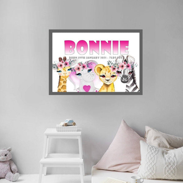 Personalised Baby Animal Print - Cartoon Zoo Animals, Hand Painted in Watercolour