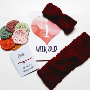 Mummy to Be Gift Bundle - Matching Crochet Headbands, Mummy to Bee Bracelet, Milestone Cards and Scrubbies - Eco Friendly