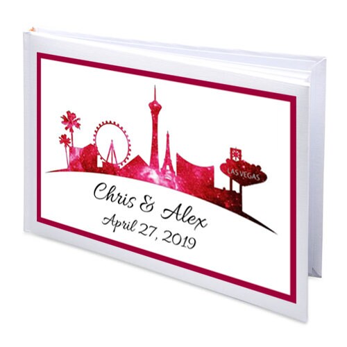 Personalisiertes, von Las Vegas inspiriertes, weißes Hochzeitsgästebuch – in verschiedenen Farben