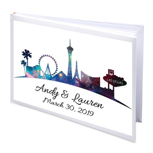 Personalisiertes, von Las Vegas inspiriertes, weißes Hochzeitsgästebuch – in verschiedenen Farben