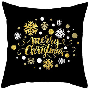 Merry Christmas Black & Gold Cushion Cover - Cover only, no insert - 45cm x 45cm
