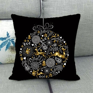 Christmas Black & Gold Bauble Design Cushion Cover - Cover only, no insert - 45cm x 45cm