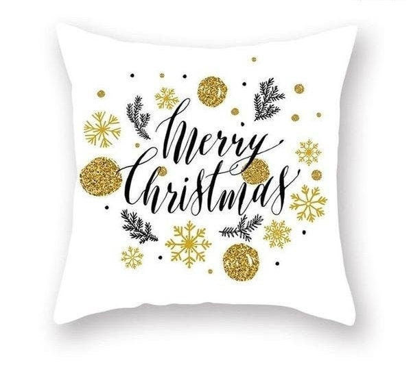 White, Gold & Black Snowflake Merry Christmas Cushion Cover - Cover only, no insert - 45cm x 45cm