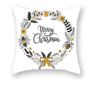 White, Gold & Black Wreath Merry Christmas Cushion Cover - Cover only, no insert - 45cm x 45cm